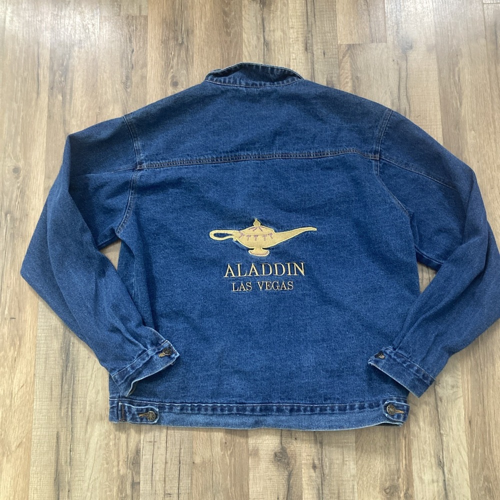 Vintage Aladdin Las Vegas Denim Jacket L Genie‎ Lamp Embroidered Jean Coat